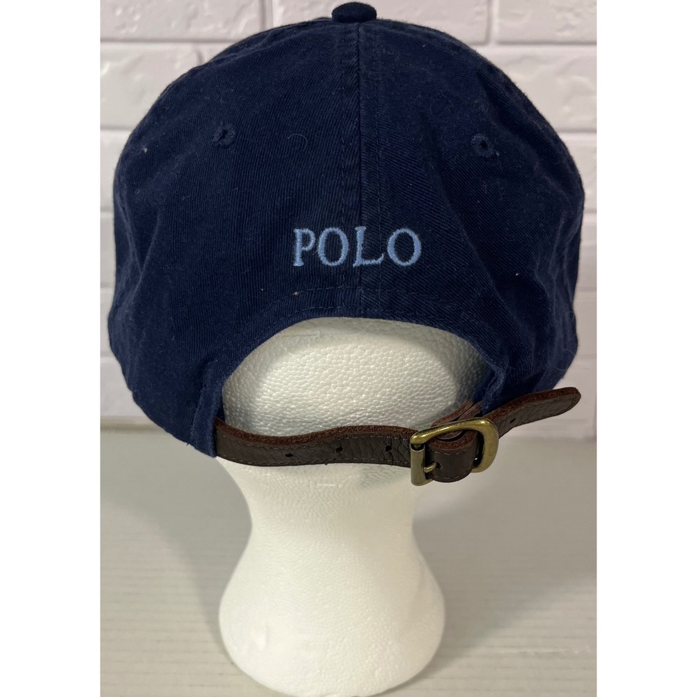 Polo Ralph Lauren Baseball Cap Mens OS Navy Blue Leather Strapback Pony Logo - Picture 3 of 7